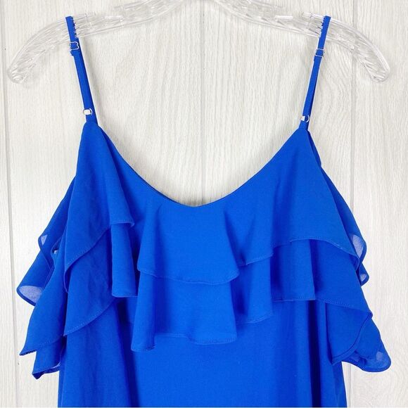 Lulus | Blue Ruffle Mini Shift Dress Size Large - Picture 4 of 13